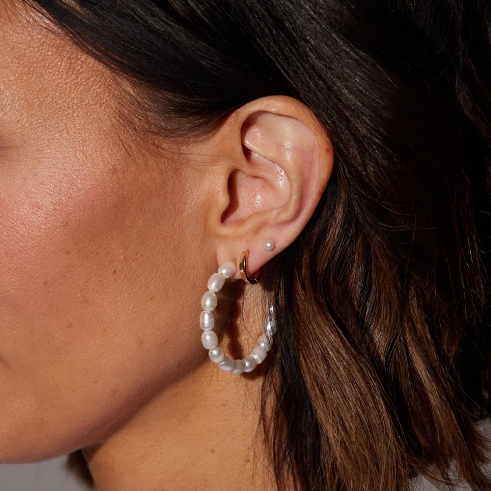 Nickel and Suede Pearl Hoops